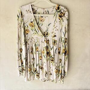 Free People Floral Long Sleeve Peplum Blouse